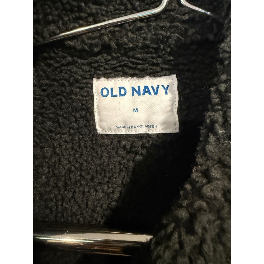 Old Navy Womens Black Sherpa Lined Denim Jacket Trucker Style Size M - Picture 5 of 8